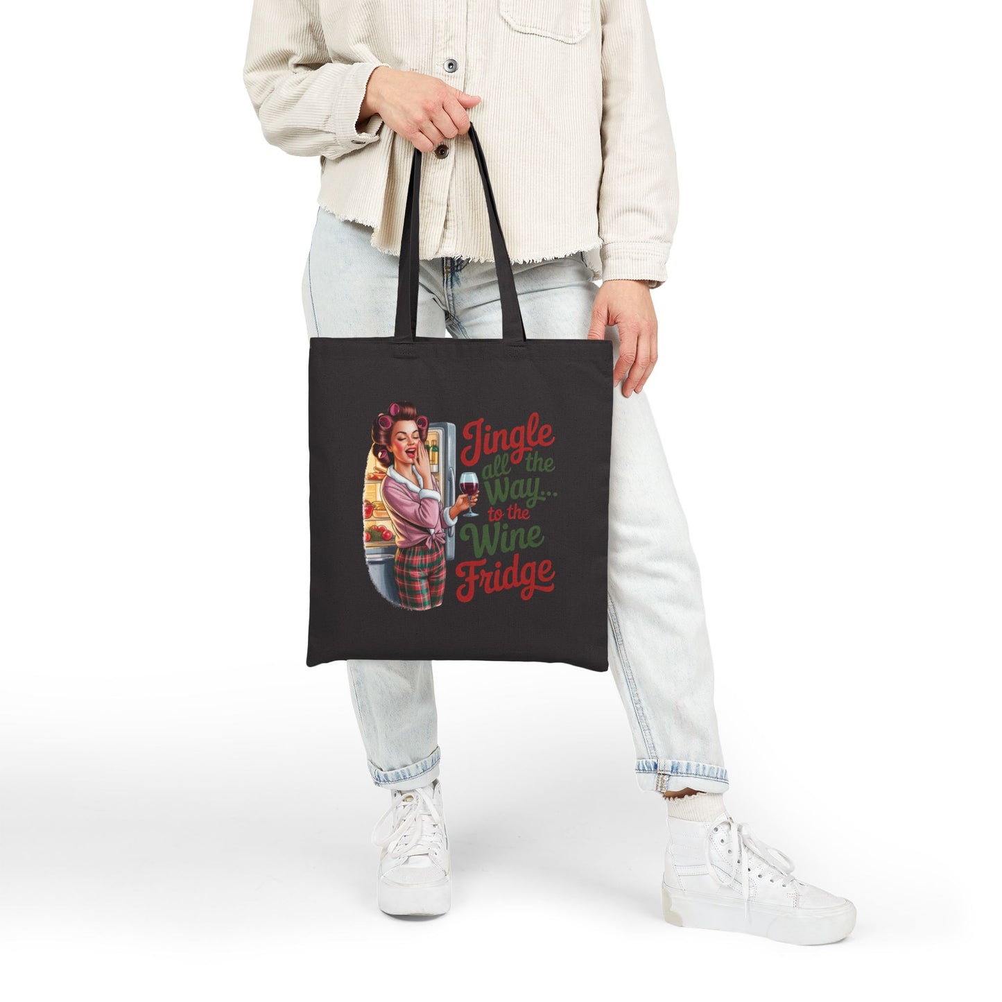Jingle All the Way to the Wine Fridge Holiday Tote - Retro Christmas Tote