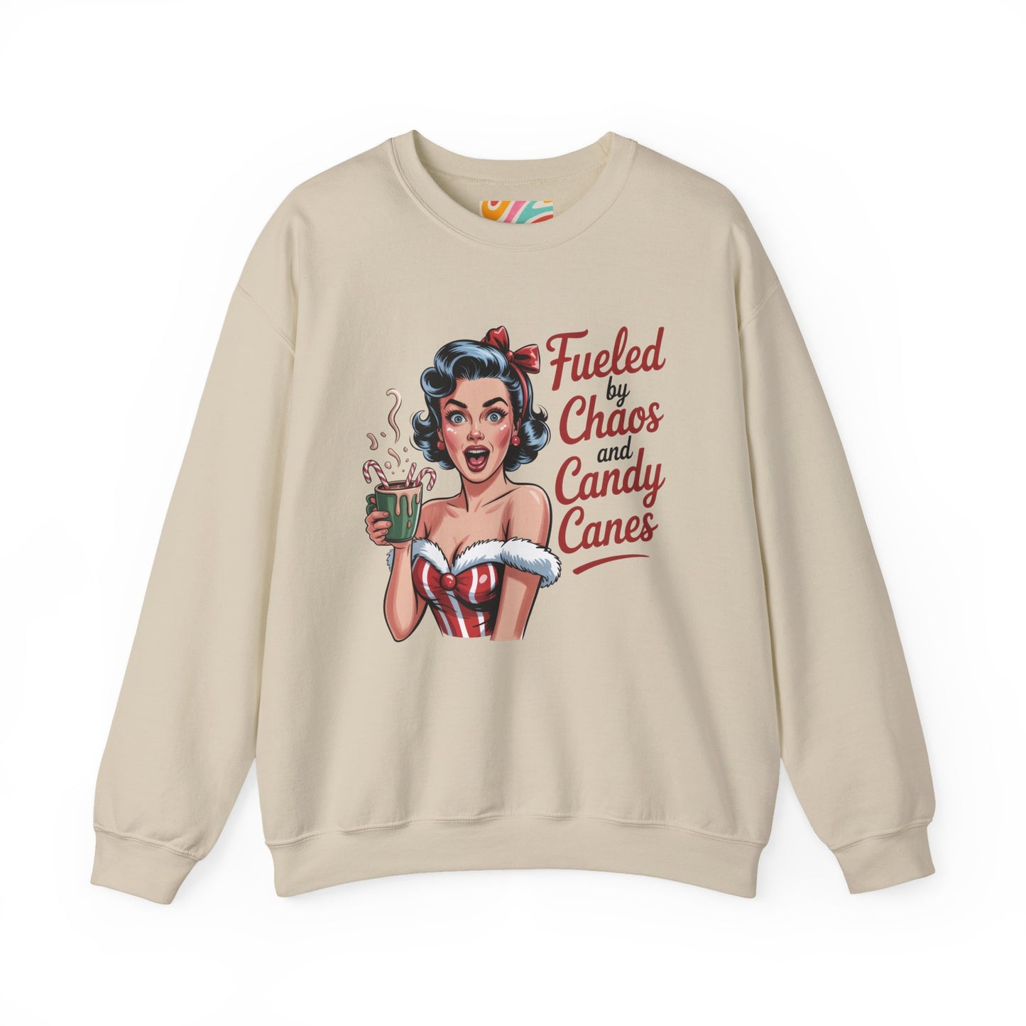 Fueled by Chaos and Candy Canes Holiday Sweatshirt - Retro Christmas Crewneck