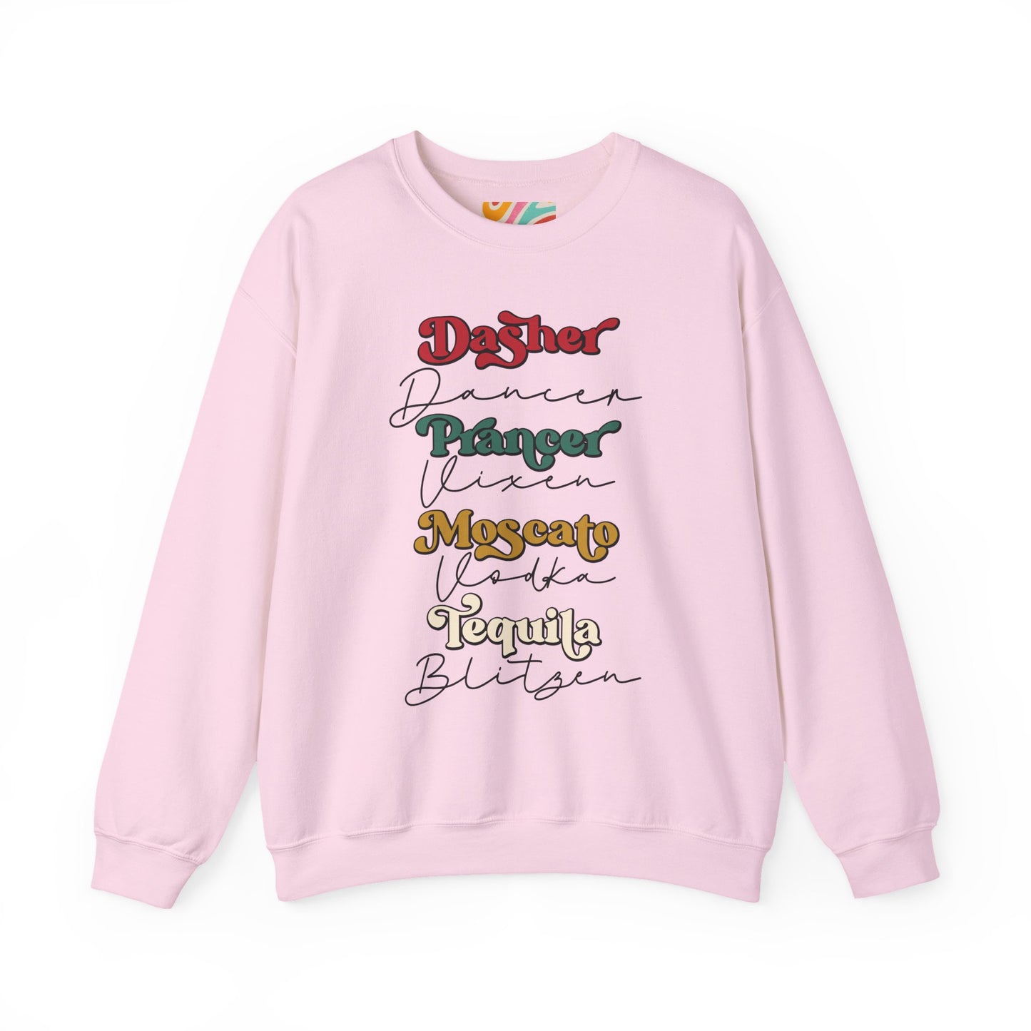 Drinking Reindeer Names Stack Sweatshirt — Holiday Graphic Crewneck