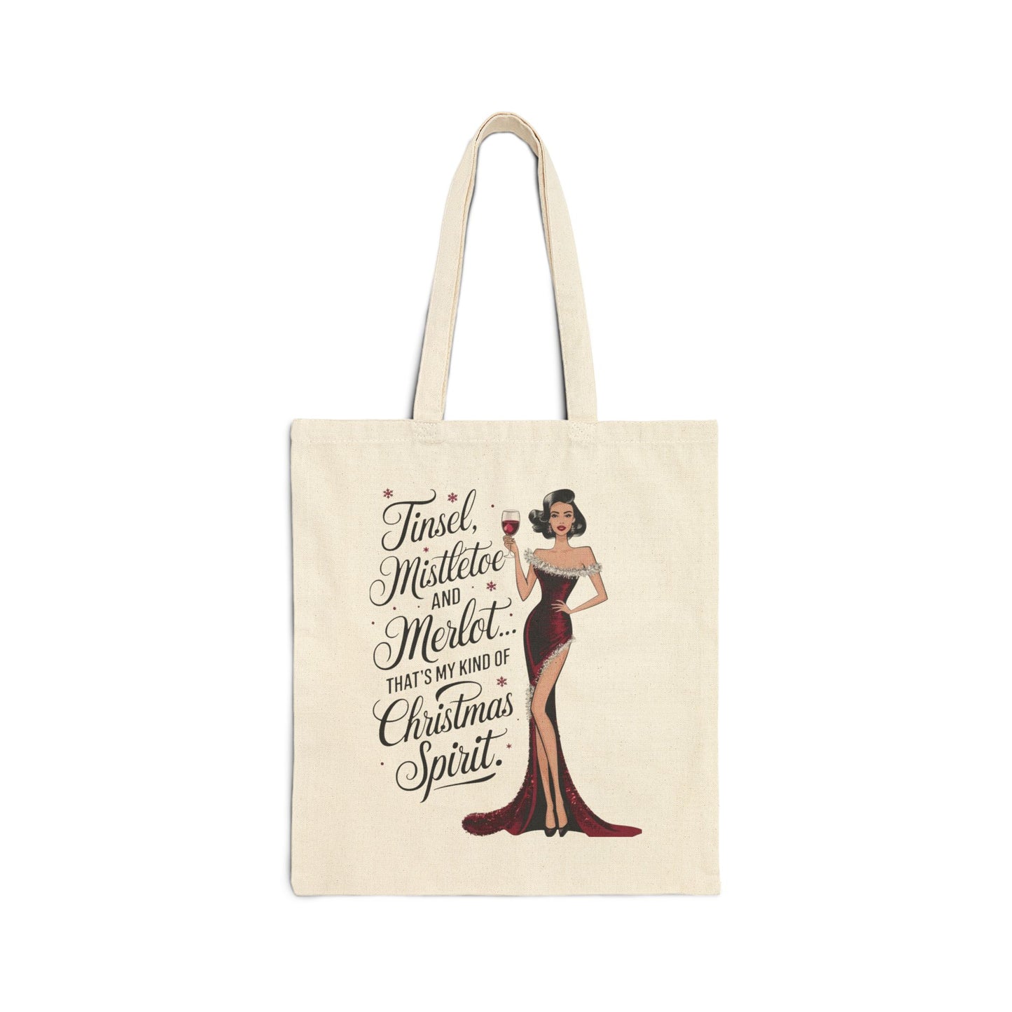 Christmas Merlot Tote Bag — "Tinsel, Mistletoe and Merlot" Canvas Shopper