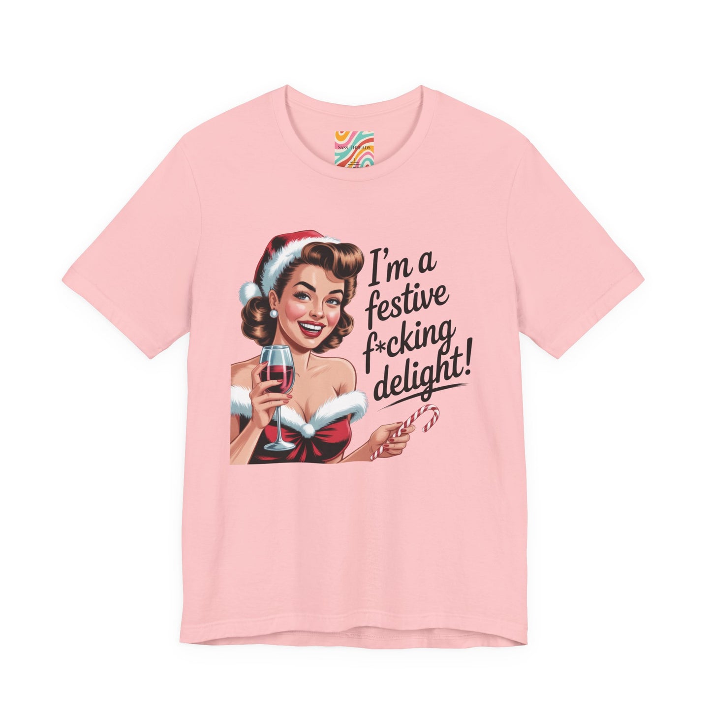 Festive F*ing Delight Holiday Tee - Retro Christmas Wine Party Shirt