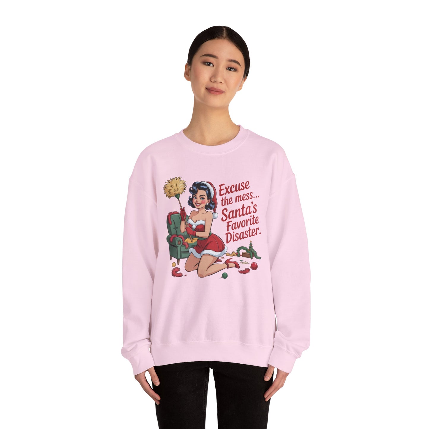 Excuse the Mess... Santa's Favorite Disaster Sweatshirt - Retro Holiday Crewneck