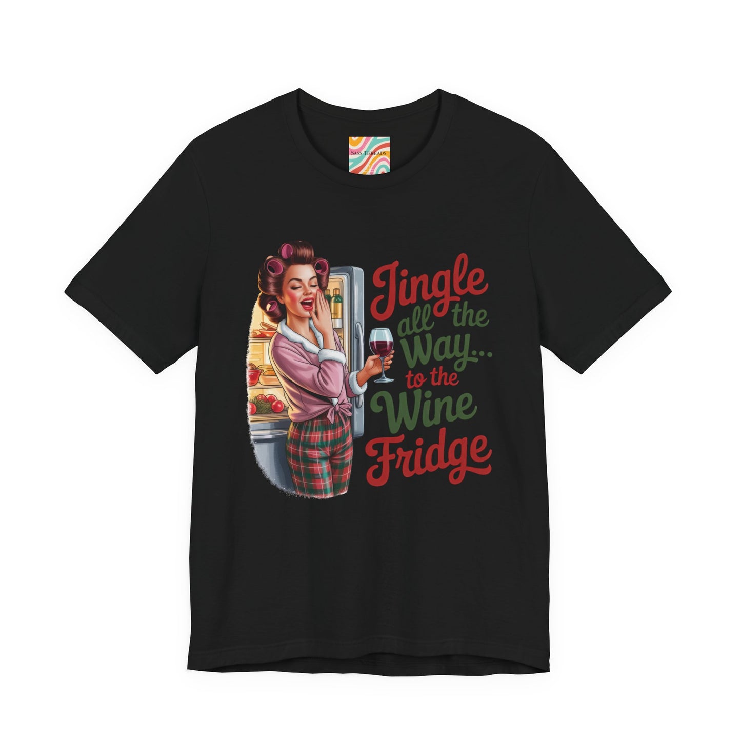 Jingle All The Way to the Wine Fridge Holiday Tee - Retro Christmas T shirt