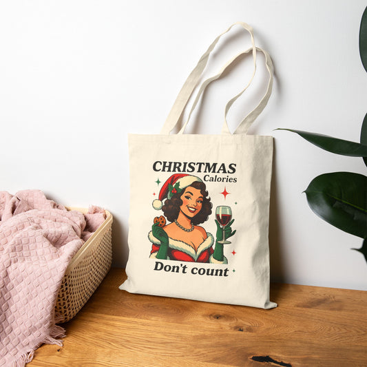 Christmas Calories Don't Count Tote - Retro Holiday Tote