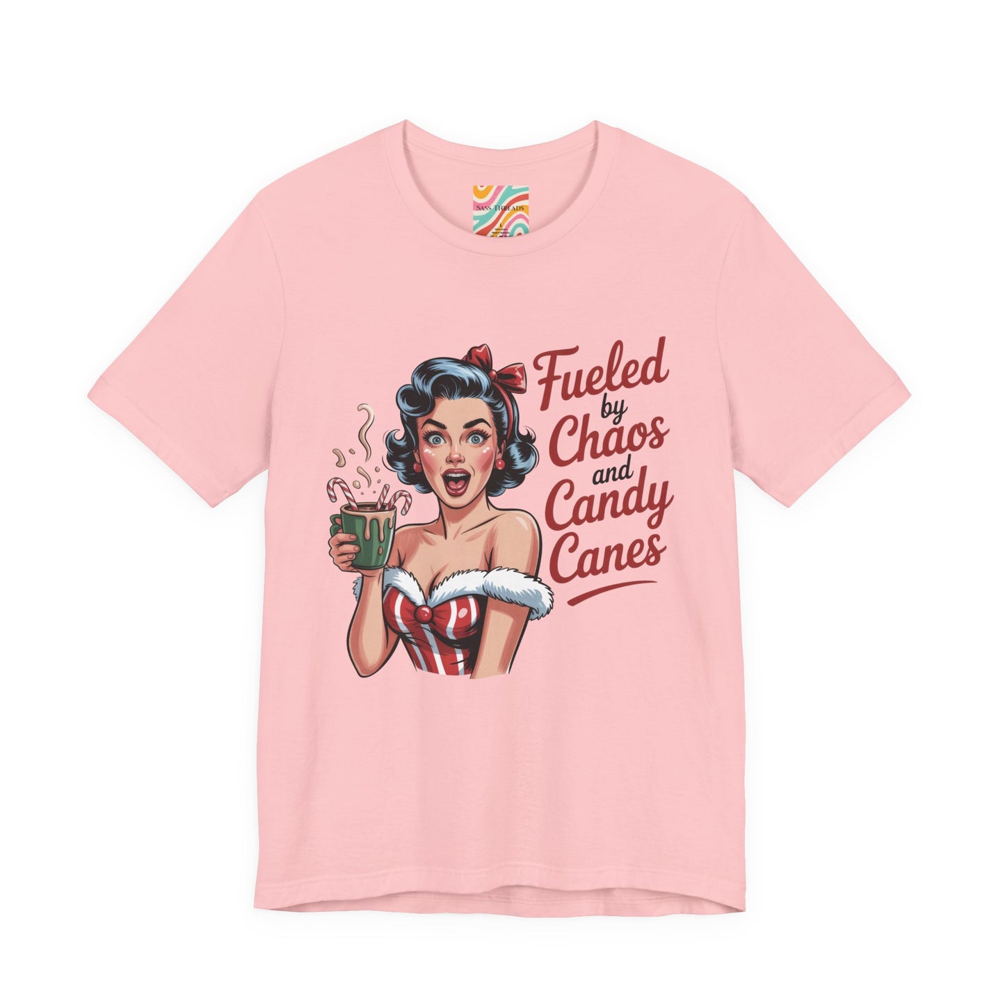 Fueled by Chaos and Candy Canes Holiday Tee - Retro Christmas T shirt