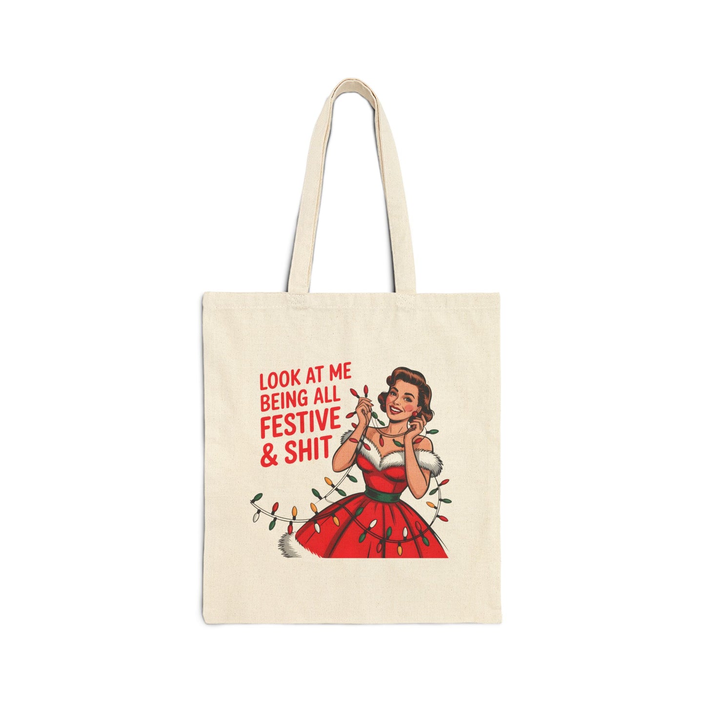 Festive & Shit Tote Bag – Retro Christmas Canvas Shopper
