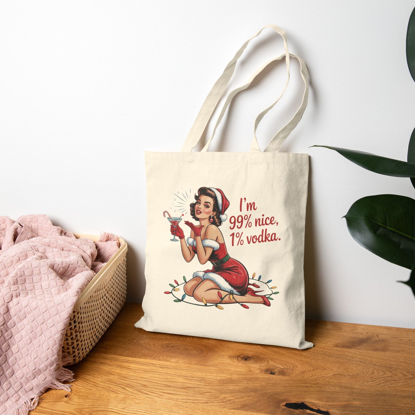 I'm 99% Nice, 1% Vodka" Holiday Tote - Retro Christmas Tote