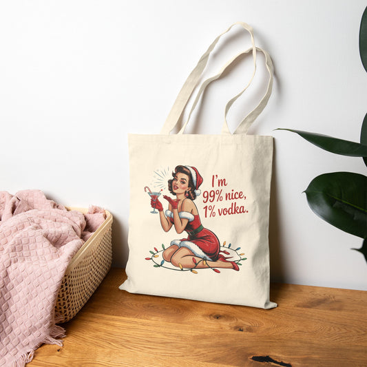 I'm 99% Nice, 1% Vodka" Holiday Tote - Retro Christmas Tote
