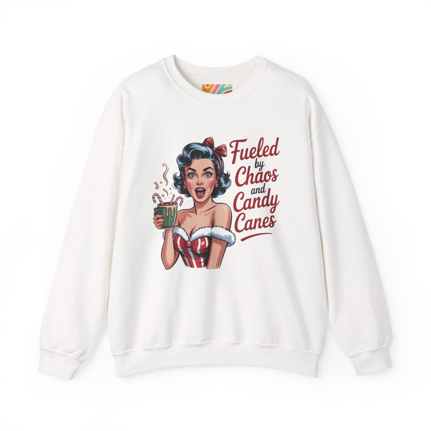 Fueled by Chaos and Candy Canes Holiday Sweatshirt - Retro Christmas Crewneck