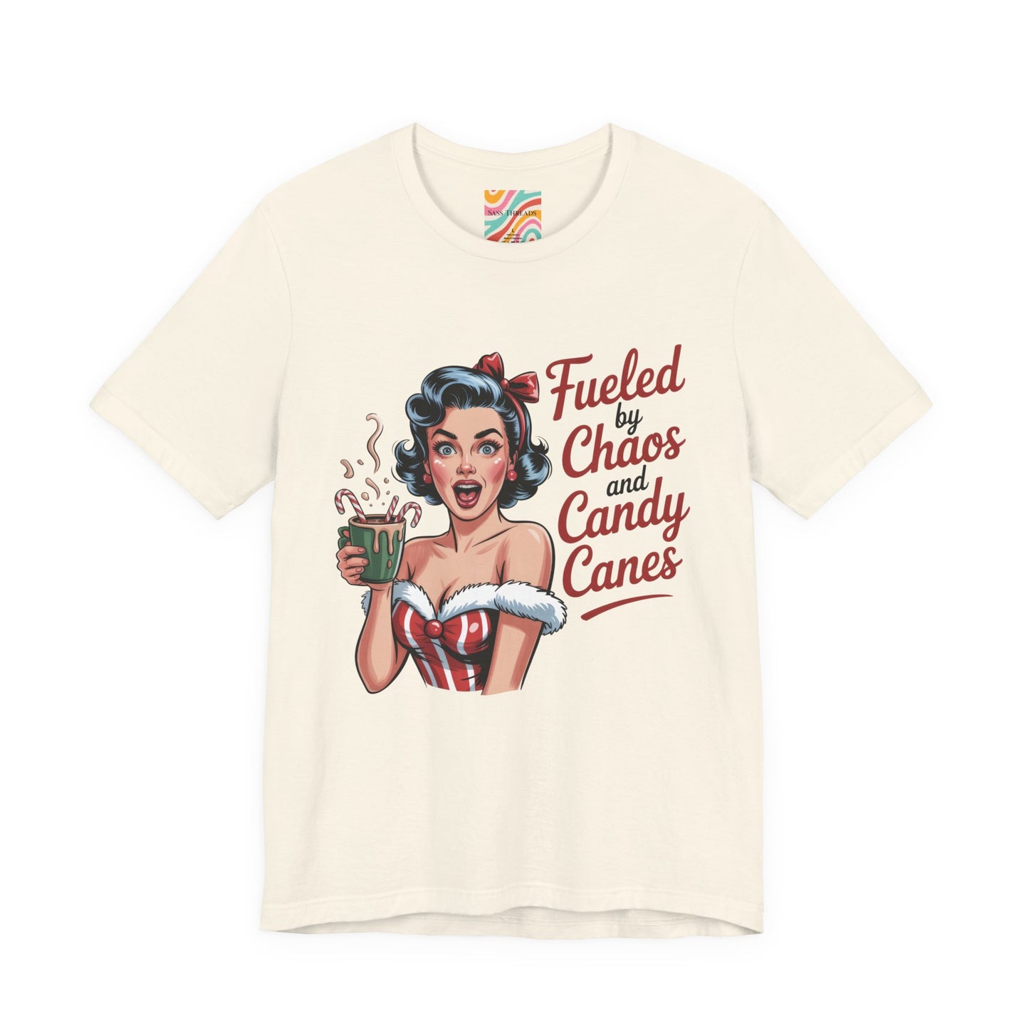 Fueled by Chaos and Candy Canes Holiday Tee - Retro Christmas T shirt