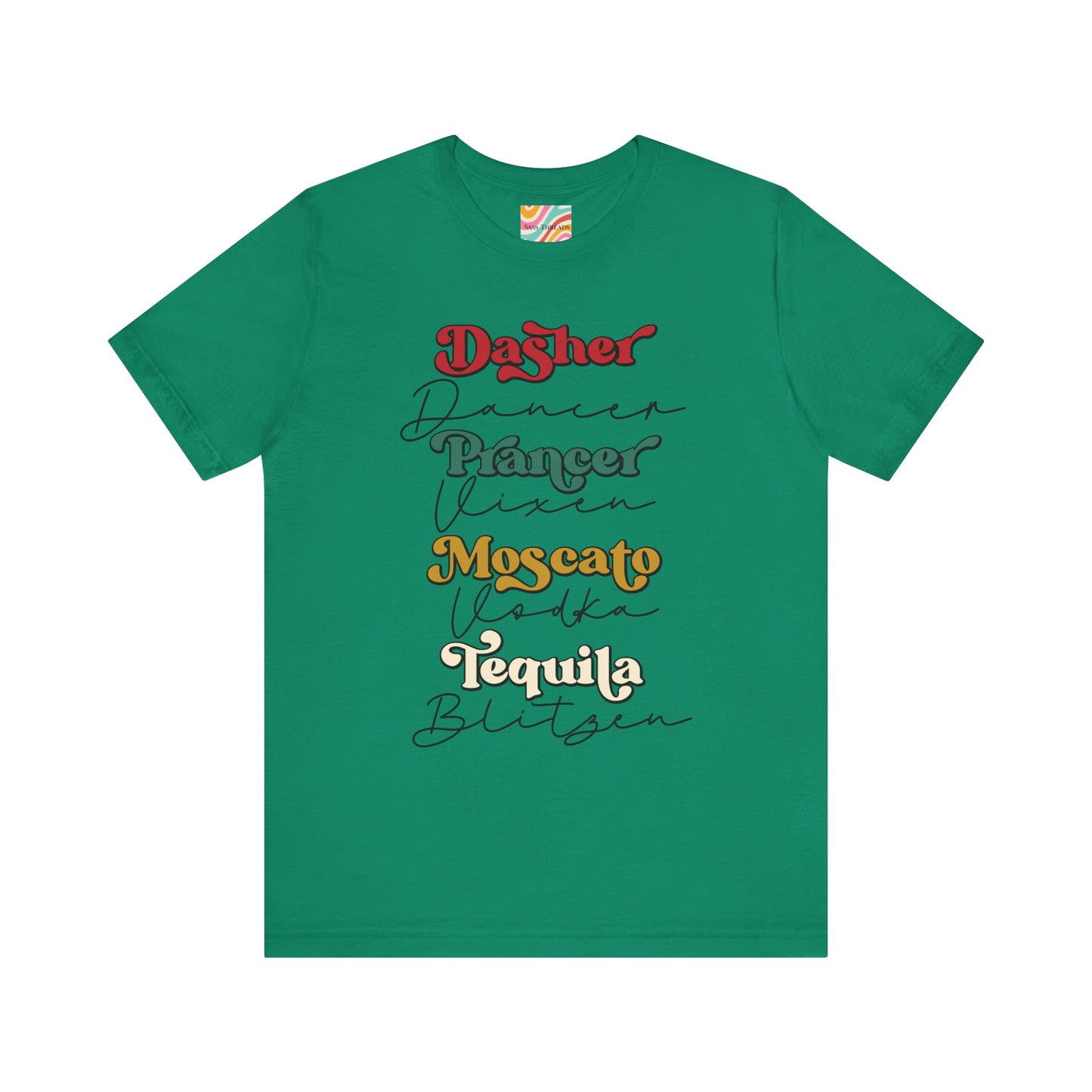 Drinking Reindeer Names Stack Tee — Holiday Graphic T-Shirt