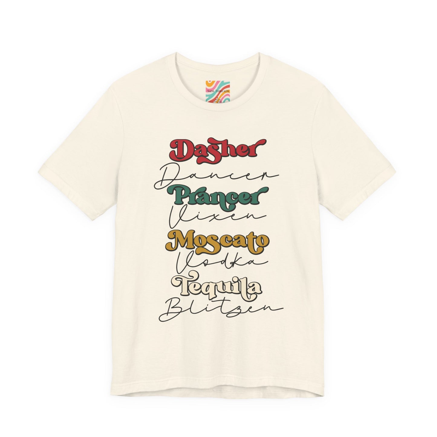 Drinking Reindeer Names Stack Tee — Holiday Graphic T-Shirt