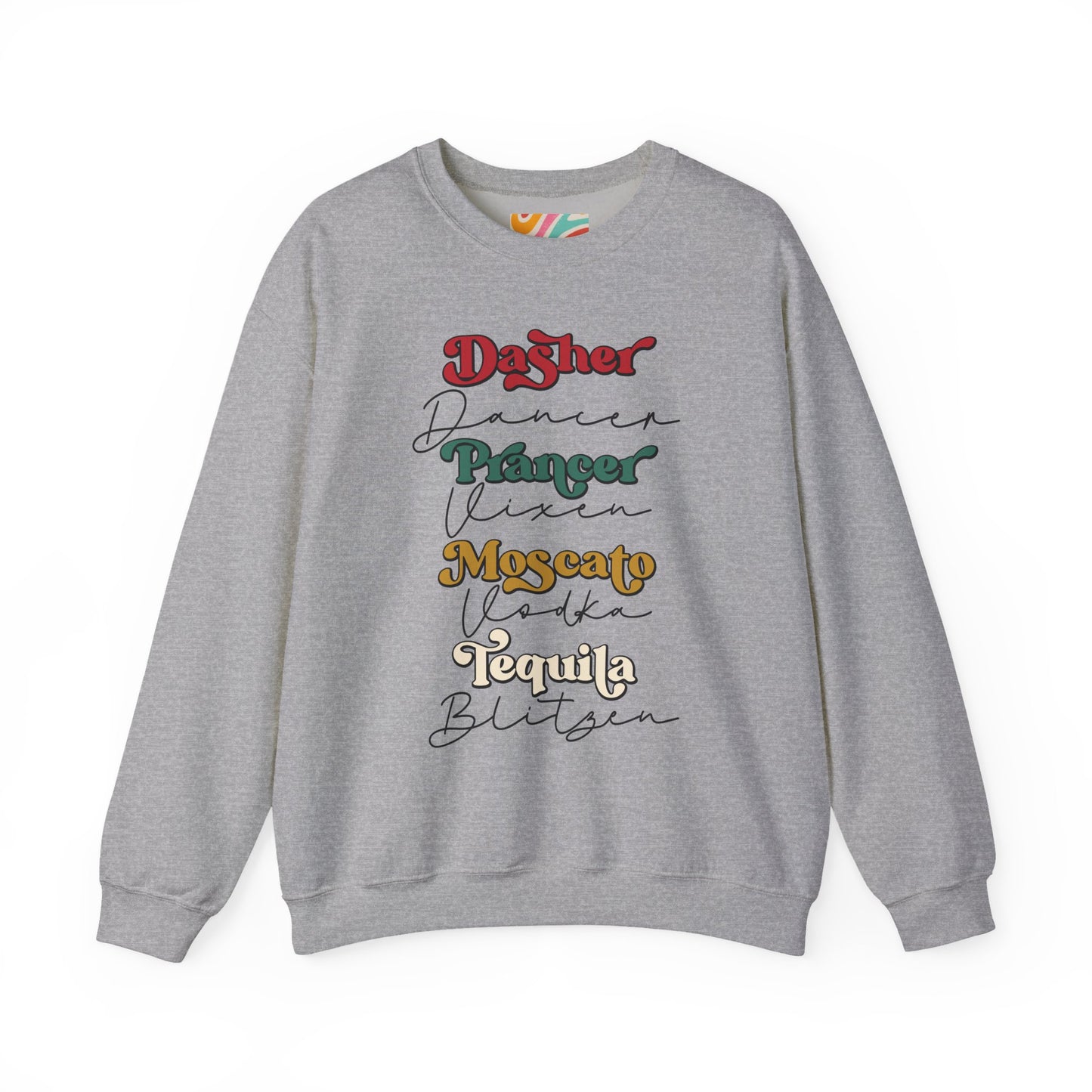 Drinking Reindeer Names Stack Sweatshirt — Holiday Graphic Crewneck