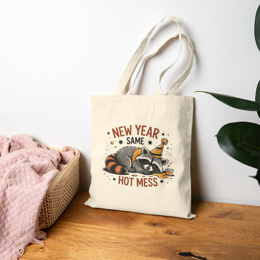 New Year Same Hot Mess - Raccoon Canvas Tote, Funny New Year Gift