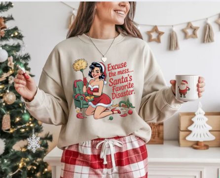 Excuse the Mess... Santa's Favorite Disaster Sweatshirt - Retro Holiday Crewneck