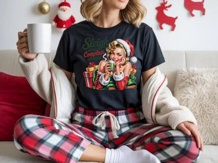 Sleigh All Day, Complain All Night Holiday Tee -  Retro Santa T-Shirt