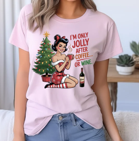 I'm Only Jolly After Coffee or Wine Holiday Tee - Retro Christmas T-Shirt