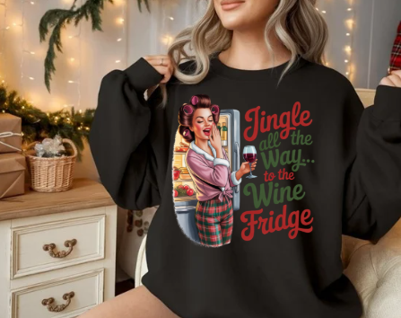 Jingle All the Way to the Wine Fridge Holiday Sweatshirt - Retro Christmas Crewneck