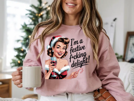 Festive F*ing Delight Holiday Sweatshirt — Retro Christmas Crewneck