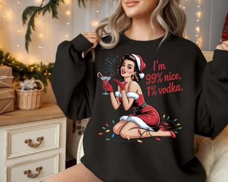 I'm 99% Nice, 1% Vodka Holiday Sweatshirt - Retro Christmas Crewneck