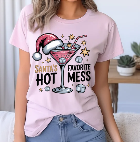 Santa's Hot Mess Tee — Funny Christmas Cocktail Holiday Shirt