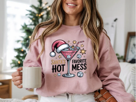 Santa's Hot Mess Sweatshirt — Funny Christmas Cocktail Holiday Crewneck