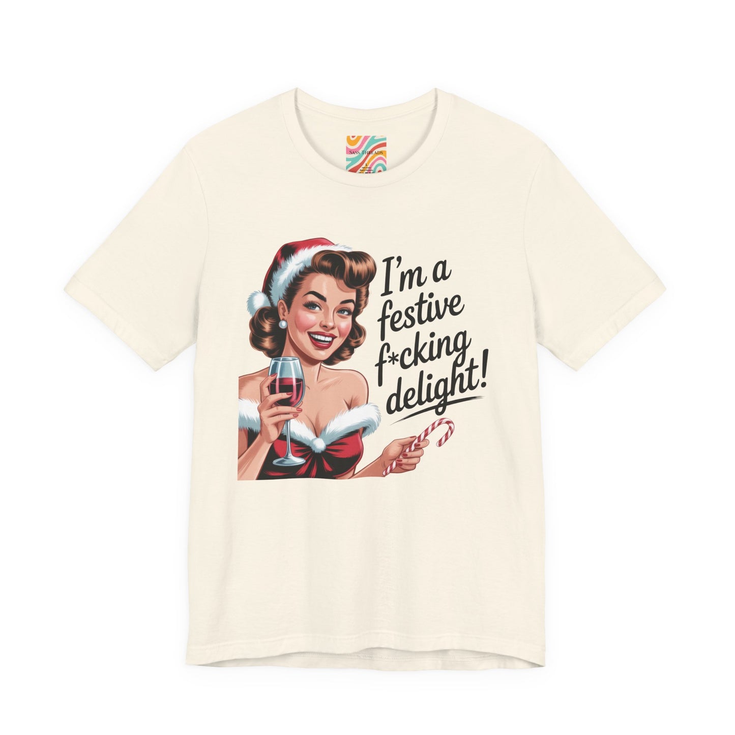 Festive F*ing Delight Holiday Tee - Retro Christmas Wine Party Shirt