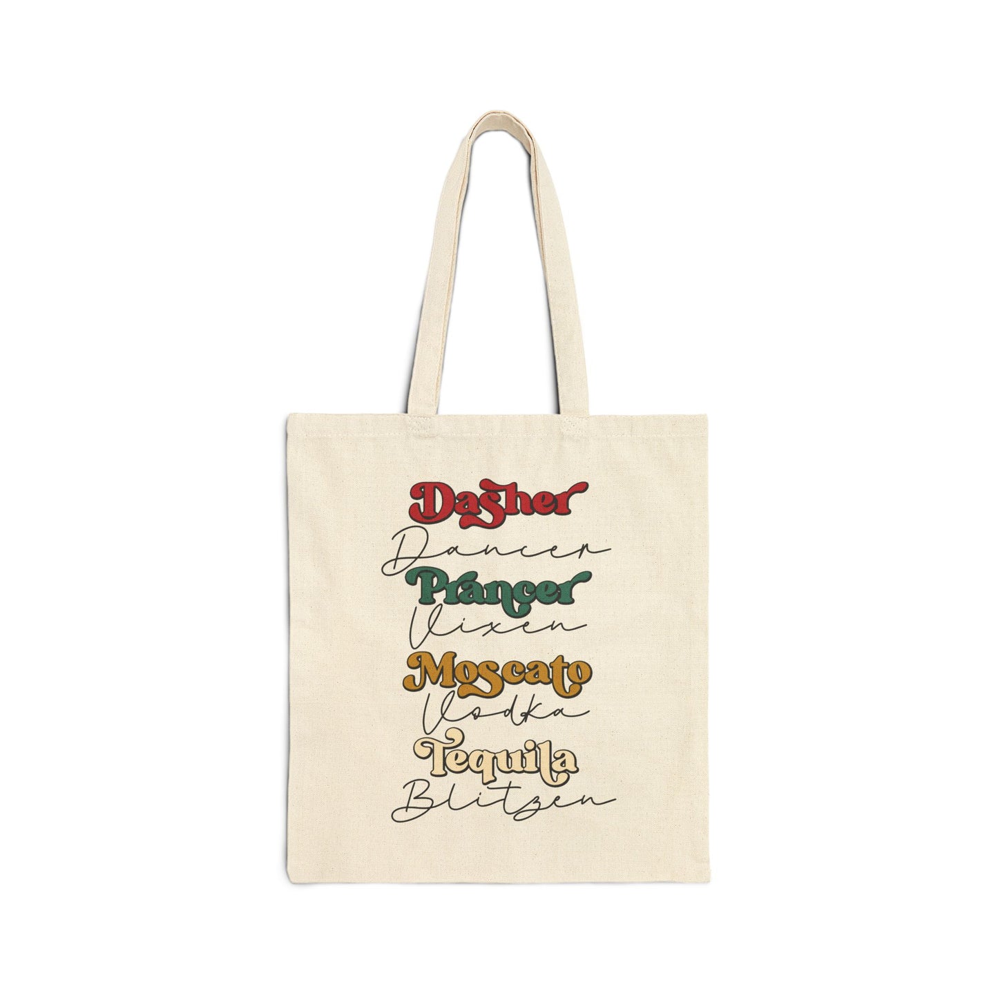 Drinking Reindeer Names Stack Tote — Holiday Canvas Tote