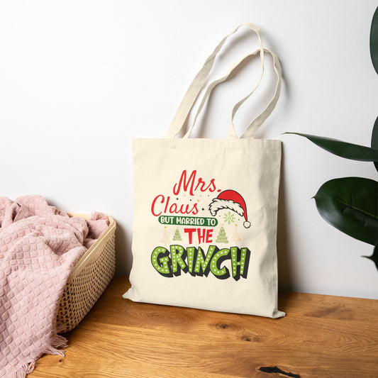 Mrs. Claus Got Married to the Grinch Christmas Canvas Gift Tote