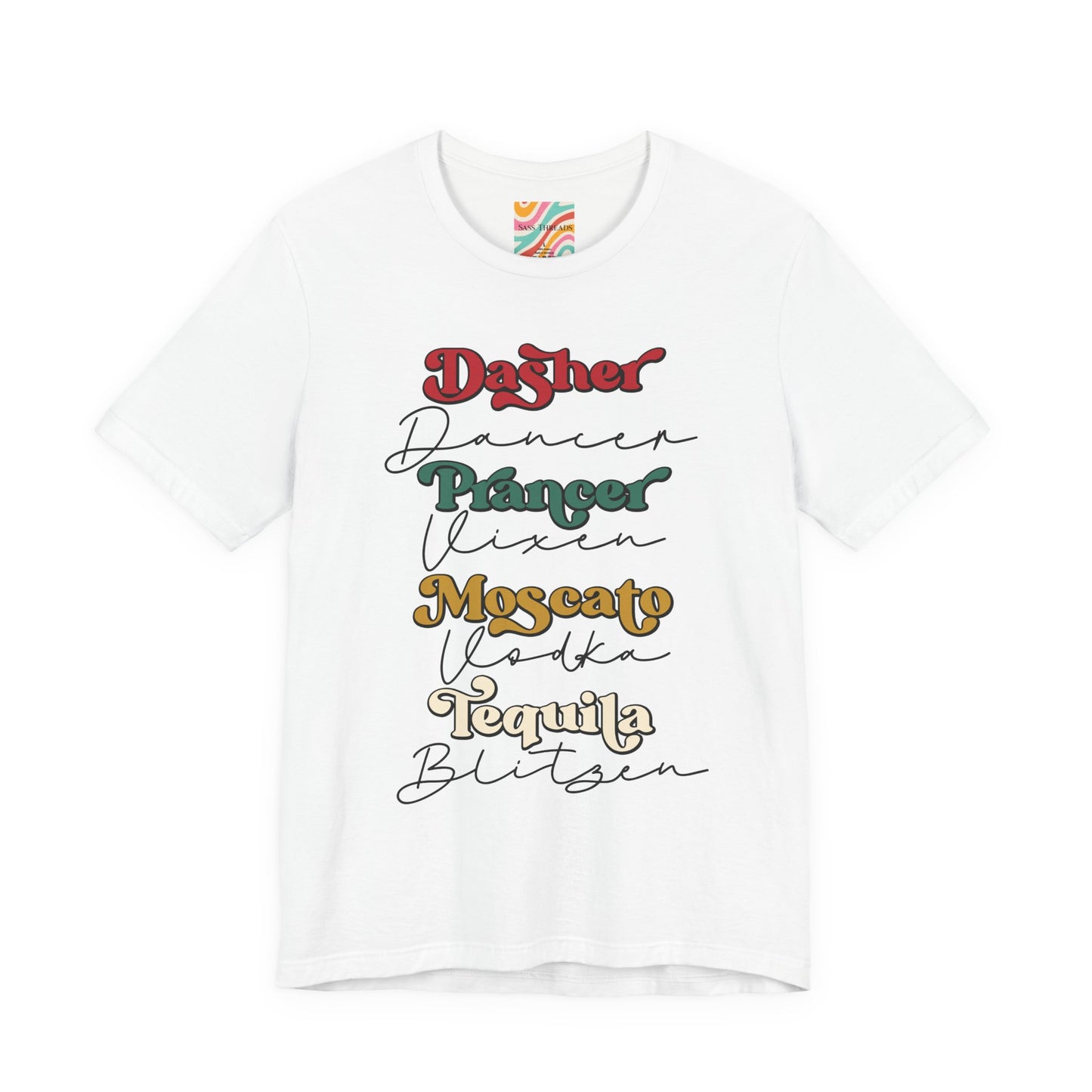 Drinking Reindeer Names Stack Tee — Holiday Graphic T-Shirt