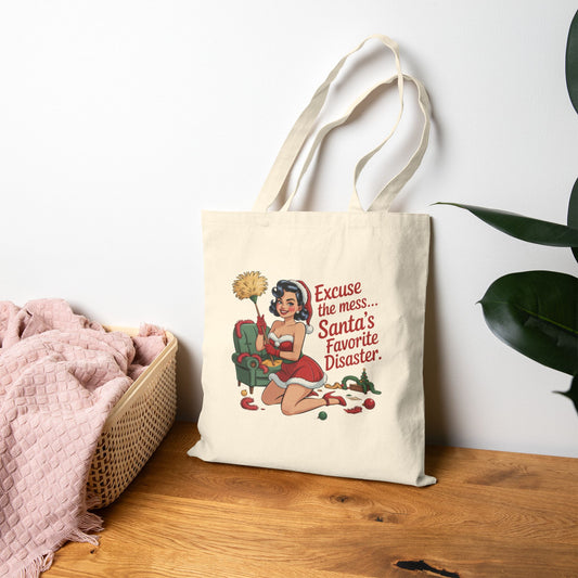 Excuse the mess... Santa's Favorite Disaster Tote Bag - Retro Christmas Tote