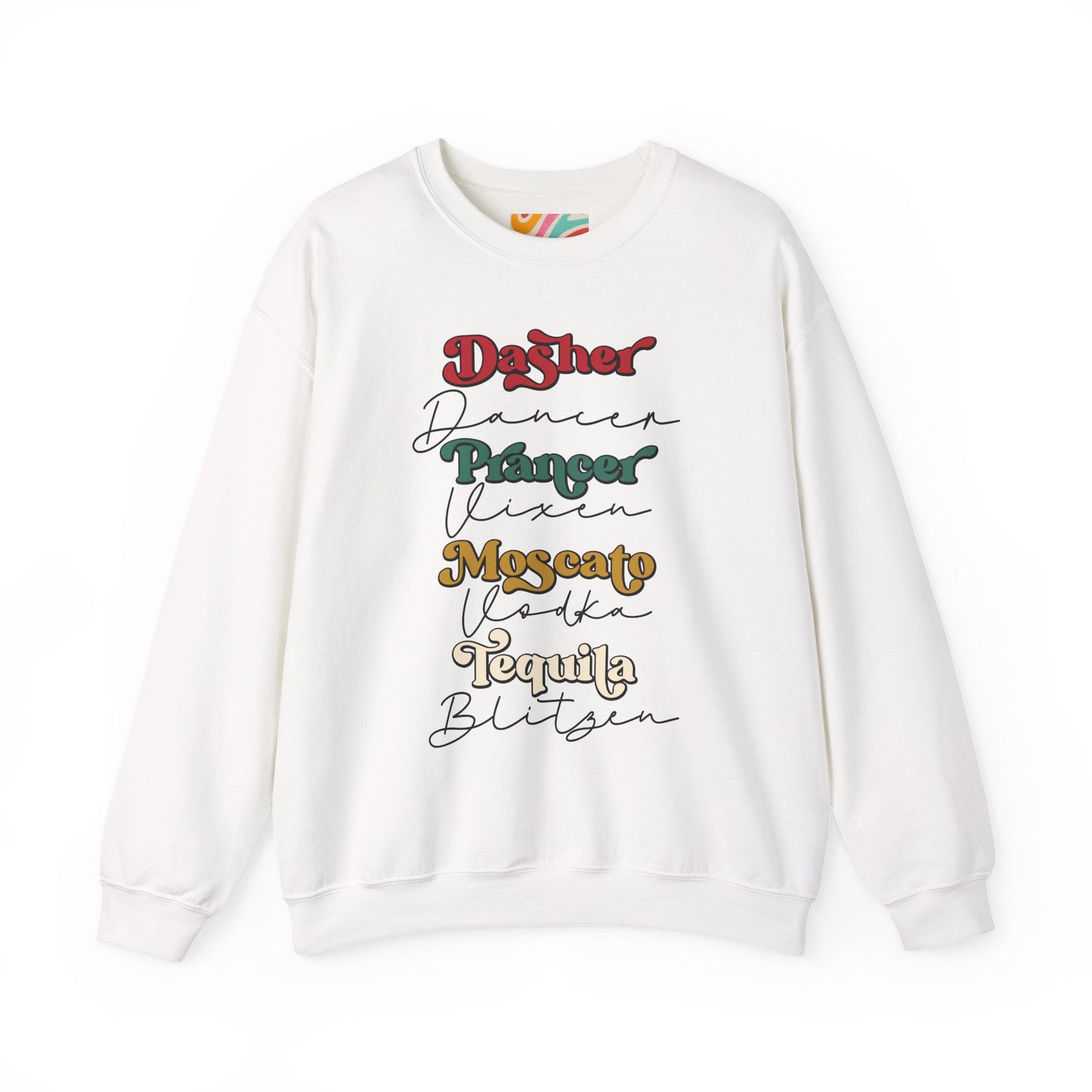 Drinking Reindeer Names Stack Sweatshirt — Holiday Graphic Crewneck