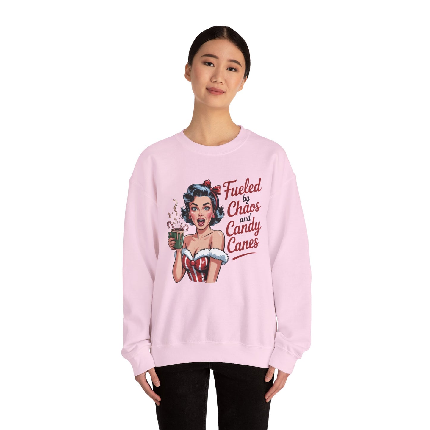 Fueled by Chaos and Candy Canes Holiday Sweatshirt - Retro Christmas Crewneck