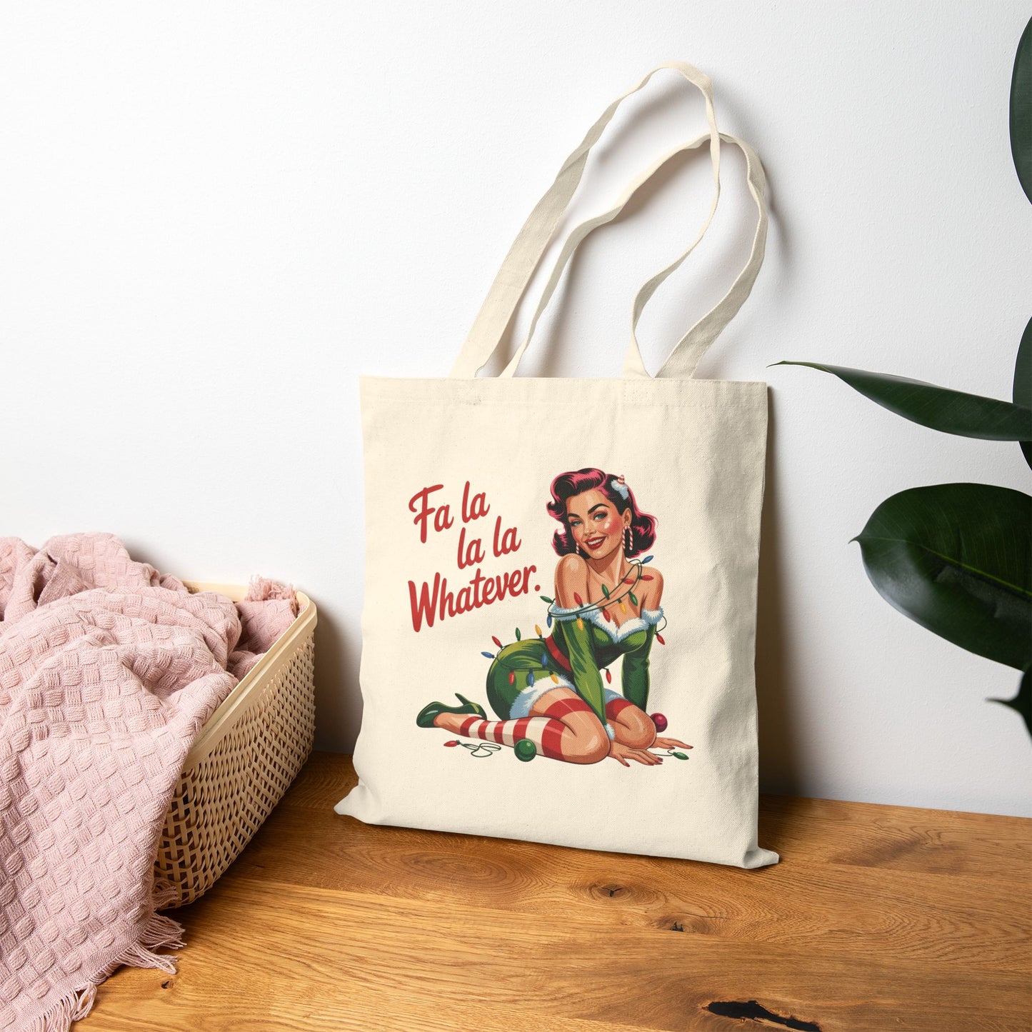 Fa la la la Whatever Holiday Tote - Retro Christmas Tote