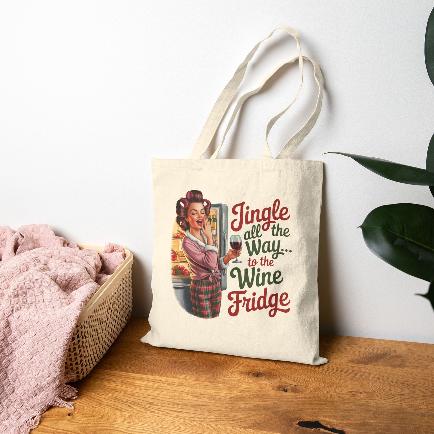 Jingle All the Way to the Wine Fridge Holiday Tote - Retro Christmas Tote