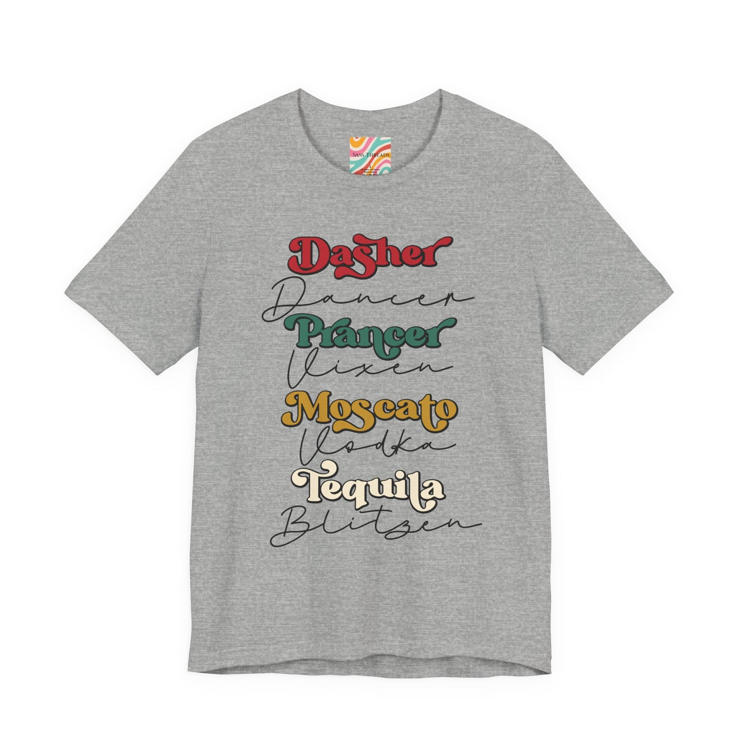 Drinking Reindeer Names Stack Tee — Holiday Graphic T-Shirt