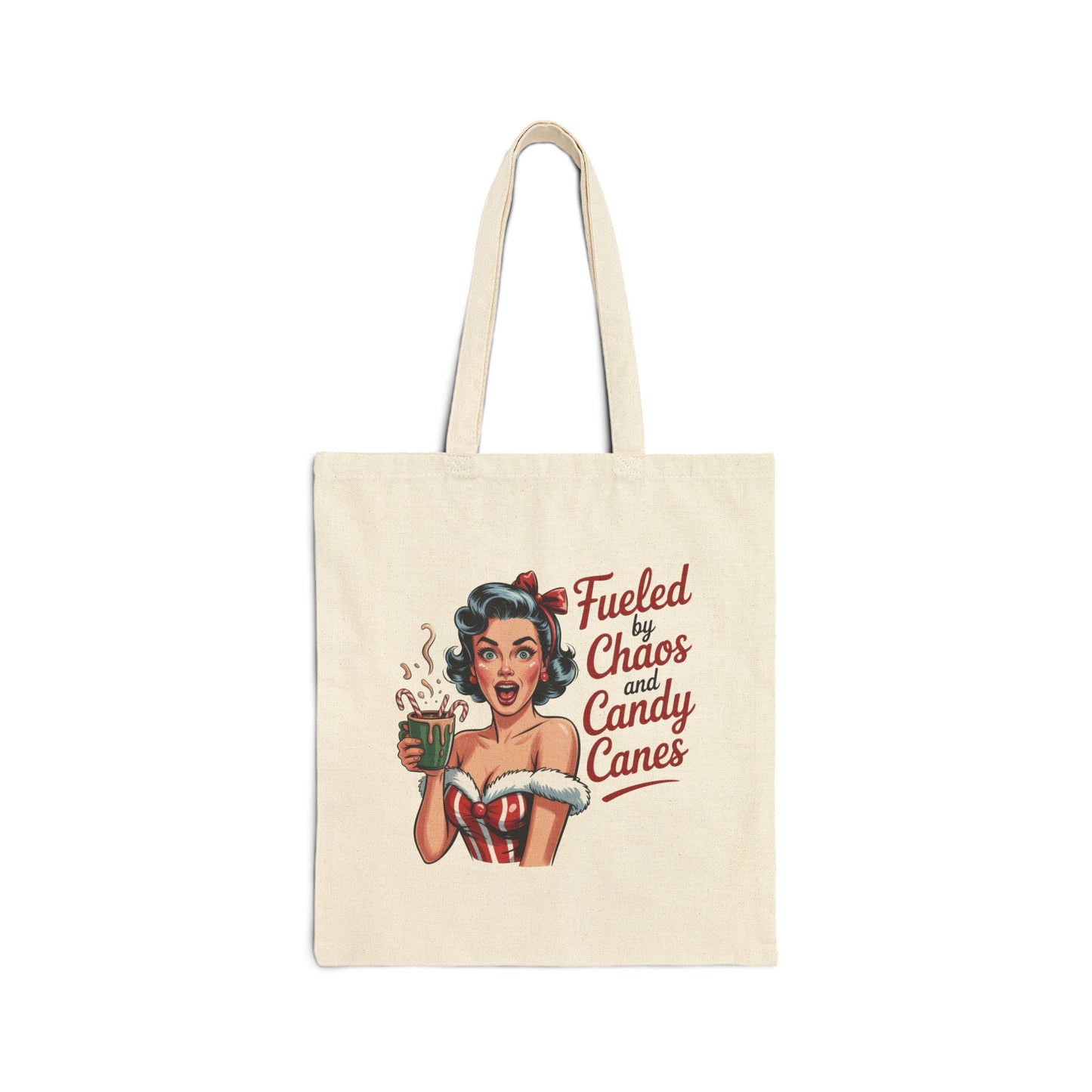 Fueled by Chaos and Candy Canes Holiday Tote - Retro Christmas Tote