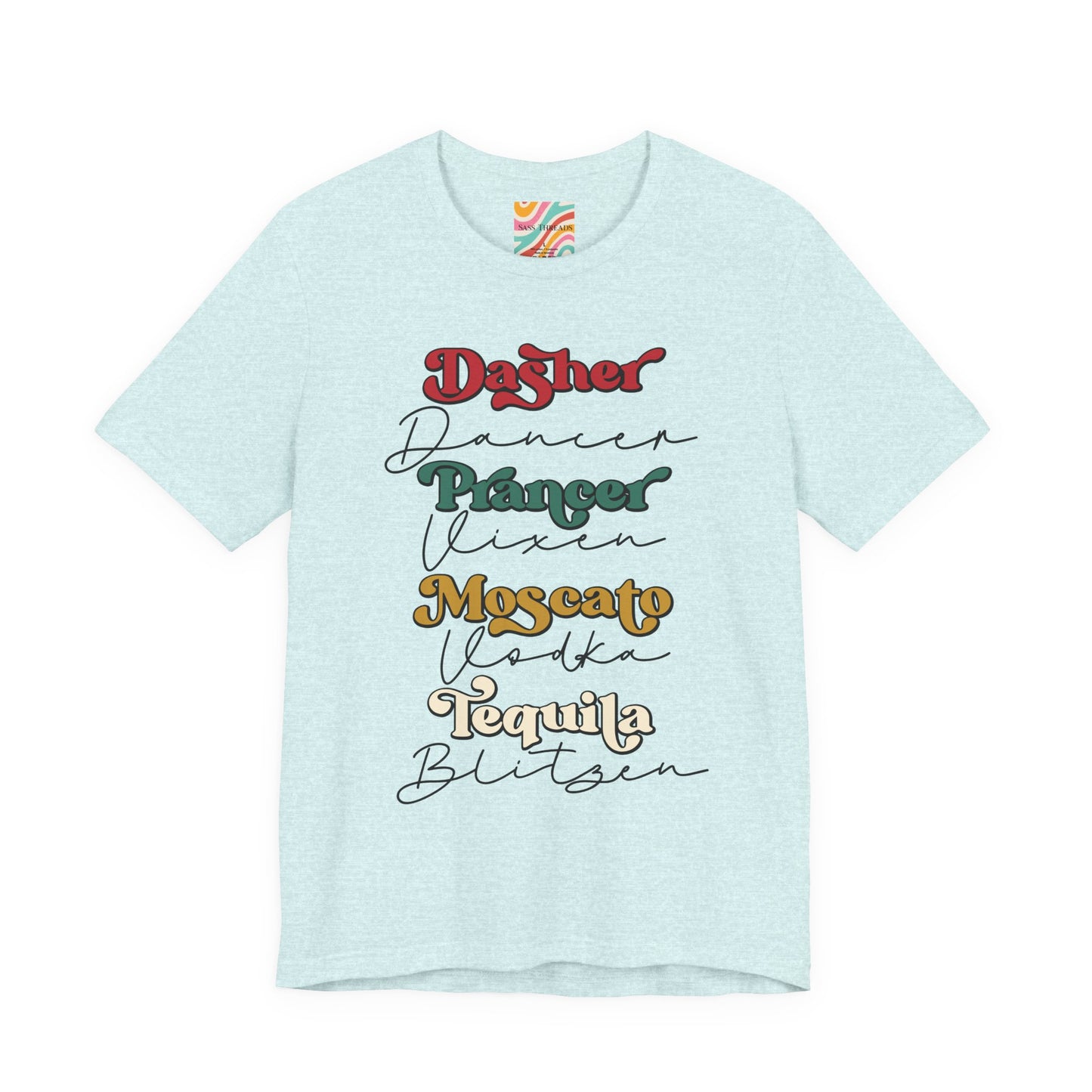 Drinking Reindeer Names Stack Tee — Holiday Graphic T-Shirt