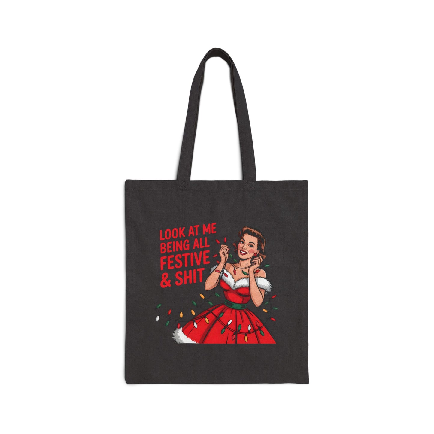 Festive & Shit Tote Bag – Retro Christmas Canvas Shopper